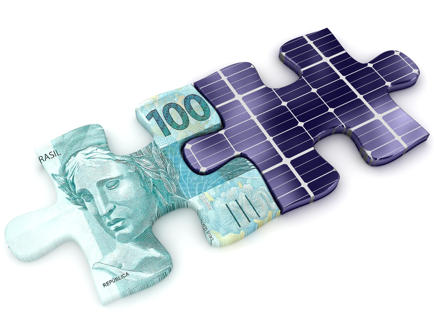 Solar energy panels money brazil savings puzzle concept